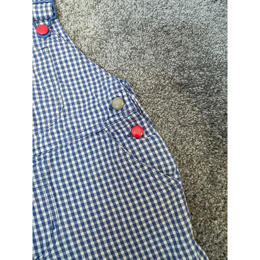 Vintage Gymboree Blue White Gingham Baseball Shortall Overalls Kids Small 90s